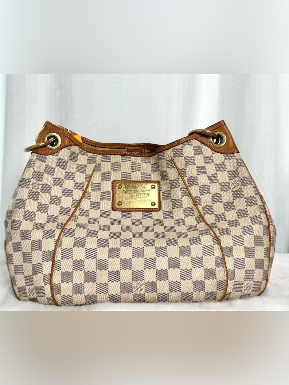 Louis Vuitton Damier Azur Shoulder Bag in Beige and Tan with Gold Hardware